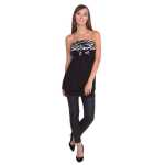 Damen Longshirt mit Schleife Top Bandeau in Leo Zebra Muster, Zebra/S/M 36/38