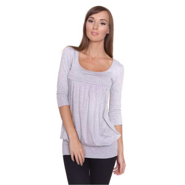 Damen Bluse mit Raffungen Langarm + MAMA Umstandsmode; Grau Meliert S/M 36/38