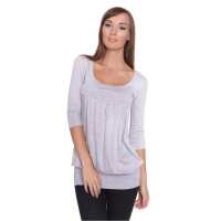 Damen Bluse mit Raffungen Langarm + MAMA Umstandsmode; Grau Meliert S/M 36/38