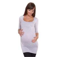Damen Bluse mit Raffungen Langarm + MAMA Umstandsmode; Grau Meliert S/M 36/38