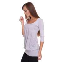 Damen Bluse mit Raffungen Langarm + MAMA Umstandsmode; Grau Meliert S/M 36/38