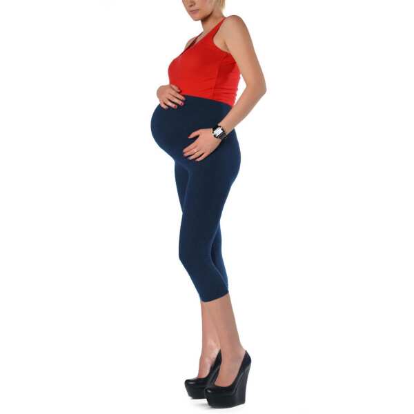 Umstandsleggings 3/4 Baumwolle Schwangerschaft Bauchbund EU Jeansblau S/36