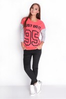 Bluse Shirt mit Druck Sportlich Elegant; Koralle S/M 36/8