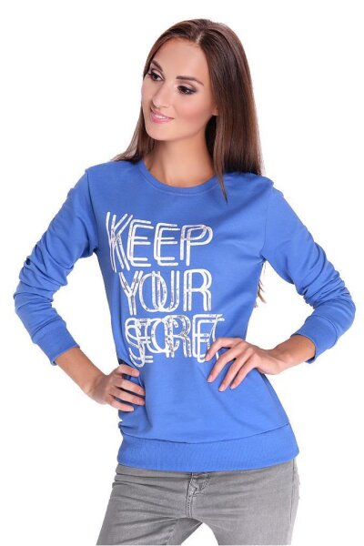 Damen Bluse Shirt mit Druck Langarmshirt; Blau/S/M