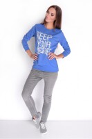 Damen Bluse Shirt mit Druck Langarmshirt; Blau/S/M