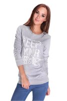 Damen Bluse Shirt mit Druck Langarmshirt; Grau Meliert/S/M