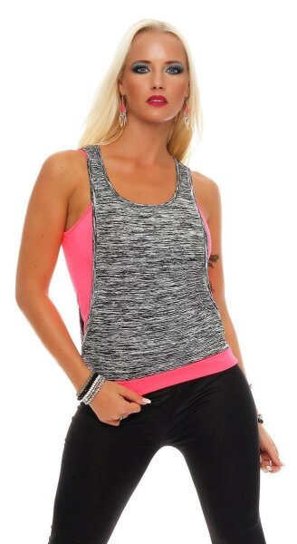 Damen Shirt T-Shirt 2 Farbig Sport & Freizeit kurz ; Neon Pink S/M 36/38