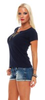 Damen Shirt Top T-Shirt ; Dunkelblau S/M 36/38