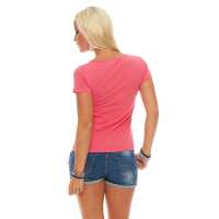Damen Shirt Top T-Shirt ; Koralle S/M 36/38