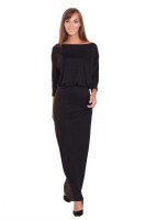 Kleid Lang Maxi-Kleid elastischer Bund 3/4 Arm; Schwarz...