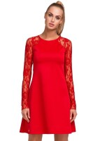 Kleid Elegant mit Spitze Mini-Kleid, Rot L/40