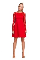 Kleid Elegant mit Spitze Mini-Kleid, Rot XL/42