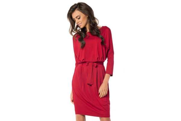 Damen Kleid mit Kordel Elegant 3/4 Arm Stylisch; Bordo/M/L 38/40