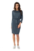 Damen Kleid mit Kordel Elegant 3/4 Arm Stylisch; Grafit/2XL/3XL 44/46
