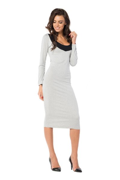 Damen Kleid lang 2 Farbig Elegant Langarmkleid; Grau Meliert/M/L 38/40