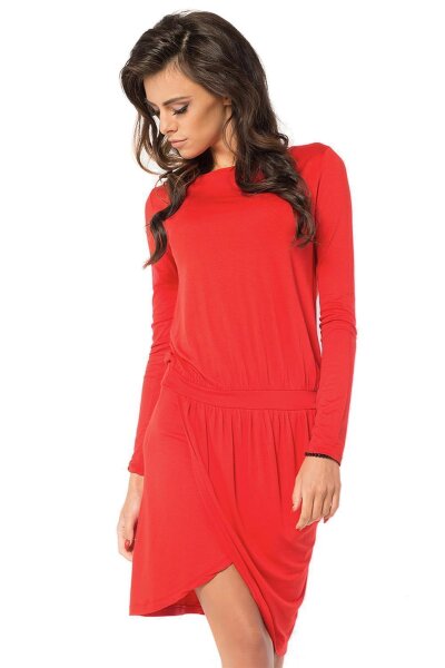 MiniKleid Überlappende Raffung Rundhals Langarm; Rot/M/L 38/40