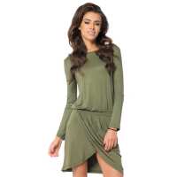 MiniKleid Überlappende Raffung Rundhals Langarm; Khaki/S/M 36/38