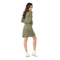 MiniKleid Überlappende Raffung Rundhals Langarm; Khaki/S/M 36/38