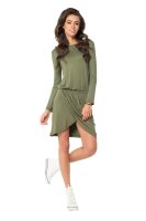 MiniKleid Überlappende Raffung Rundhals Langarm; Khaki/XL/2XL 42/44