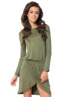 MiniKleid Überlappende Raffung Rundhals Langarm; Khaki/XL/2XL 42/44