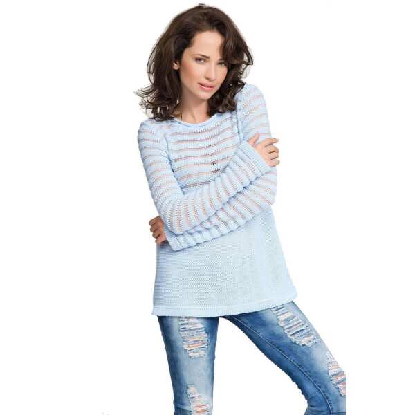 Damen Pullover Strickpullover Pulli Rundhals; Babyblau S/M 36/38