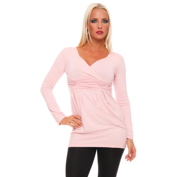 Longshirt Shirt Top Mini Kleid V-Ausschnitt ; Puderrosa XL/XXL 42/44