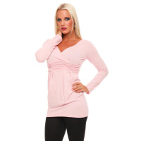 Longshirt Shirt Top Mini Kleid V-Ausschnitt ; Puderrosa XL/XXL 42/44