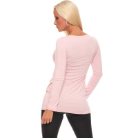 Longshirt Shirt Top Mini Kleid V-Ausschnitt ; Puderrosa XL/XXL 42/44