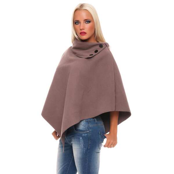 Damen Umhang Mantel Poncho Strickpullover Pullover Cardigan Sweater Stehkragen Cape Gr. 36 38 40 S M L, S50 Cappuccino S/M/L