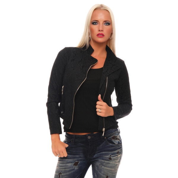 Damen Elegante Jacke Kurzjacke Jacke in Schwarz Tüll; Schwarz XL/42