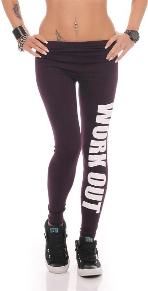 Damen Leggings WORK OUT Sporthose Baumwolle; Pflaume S/36