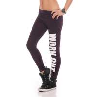 Damen Sport Leggings Baumwolle Stretch Slim Fit Made in EU Pflaume S/36