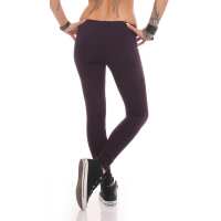 Damen Sport Leggings Baumwolle Stretch Slim Fit Made in EU Pflaume S/36