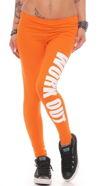 Damen Leggings WORK OUT Sporthose Baumwolle; Orange L/40