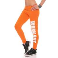 Damen Sport Leggings Baumwolle Stretch Slim Fit Made in EU Orange XL/42