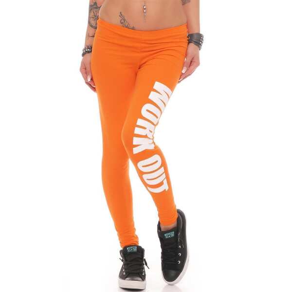 Damen Sport Leggings Baumwolle Stretch Slim Fit Made in EU Orange 2XL/44