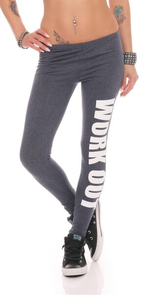 Damen Leggings WORK OUT Sporthose Baumwolle; Jeansblau 2XL/44