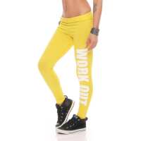 Damen Sport Leggings Baumwolle Stretch Slim Fit Made in EU Gelb M/38