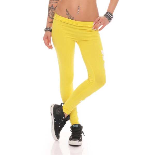 Damen Sport Leggings Baumwolle Stretch Slim Fit Made in EU Gelb 3XL/46