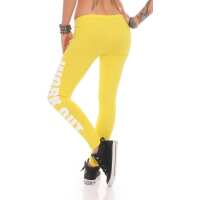 Damen Sport Leggings Baumwolle Stretch Slim Fit Made in EU Gelb 3XL/46