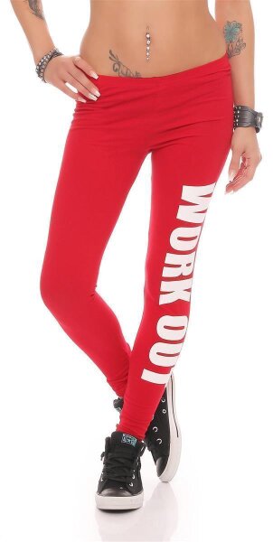Damen Leggings WORK OUT Sporthose Baumwolle; Rot M/38