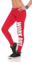 Damen Leggings WORK OUT Sporthose Baumwolle; Rot M/38