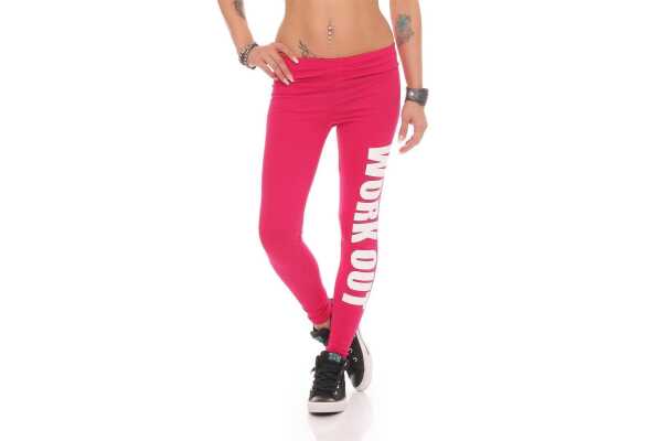 Damen Sport Leggings Baumwolle Stretch Slim Fit Made in EU Pink 2XL/44