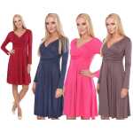 Damen Kleid A-Linie überlappender V-Ausschnitt ;
