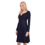 Damen Kleid A-Linie überlappender V-Ausschnitt ;