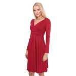 Damen Kleid A-Linie überlappender V-Ausschnitt ;