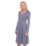 Damen Kleid A-Linie überlappender V-Ausschnitt ;