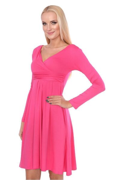 Damen Kleid A-Linie überlappender V-Ausschnitt ; Pink L/XL 40/42