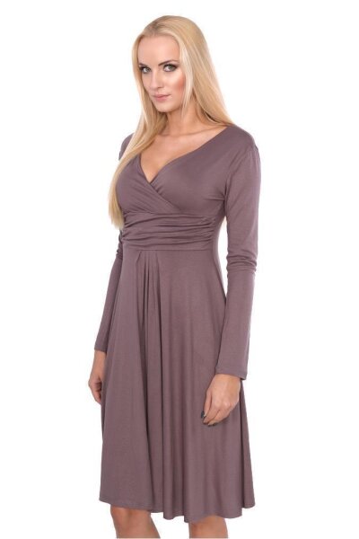 Damen Kleid A-Linie überlappender V-Ausschnitt ; Cappuccino XS/S 34/36