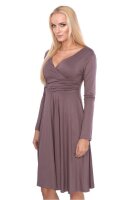 Damen Kleid A-Linie überlappender V-Ausschnitt ; Cappuccino XS/S 34/36